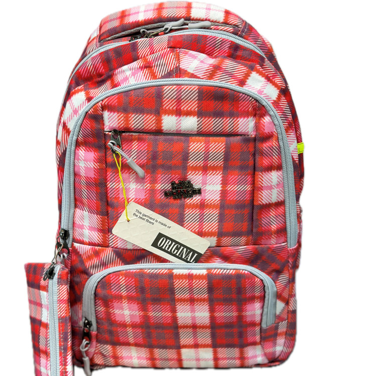 کوله پشتی پارچه ای چهارخونه قرمز قهوه ای