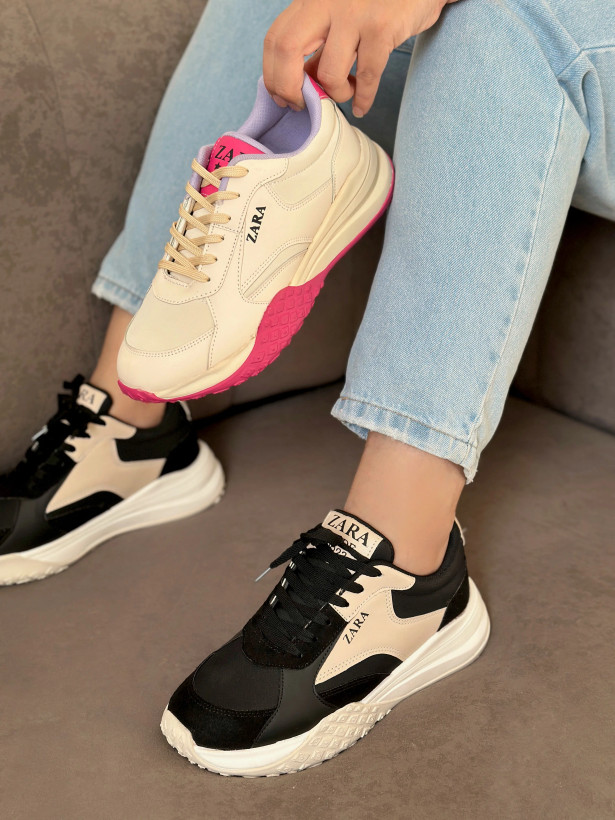 کفش اسپورت زنانه دخترانه کرم مشکی